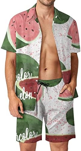 Weedkeycat Watermelon muške plaže odijelo za 2 komada Havajska gumba dolje majica kratkih rukava i kratkih rukava