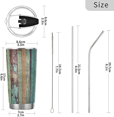 Alaza šareno drvo Teksture s poklopcima i slamkama, nehrđajući čelik za nehrđajući čelik, izolirani šalica za putanje putnika za putanje putnika za ledenu kafu 20oz