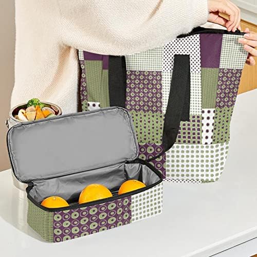 Tbouobt torba za ručak za žene i muškarce, izolovana kutija za ručak, višekratne kutije za ručak za posao i putovanja, patchwork Grid Geometry Vintage Modern