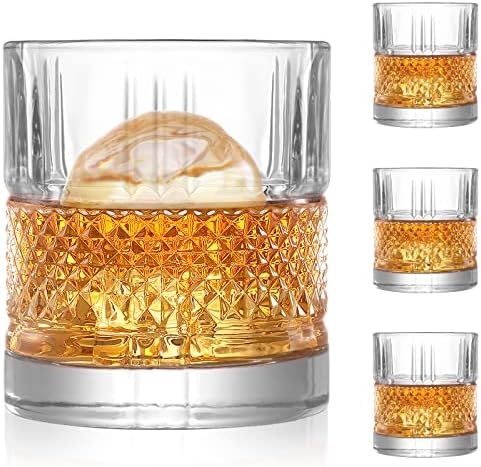 Veecom Whiskey Glass, 10oz Crystal Whisky Glass Set 4, Old Fashioned Rocks Glass Scotch Whisky, Bourbon Glass for Cocktail, Liquor,