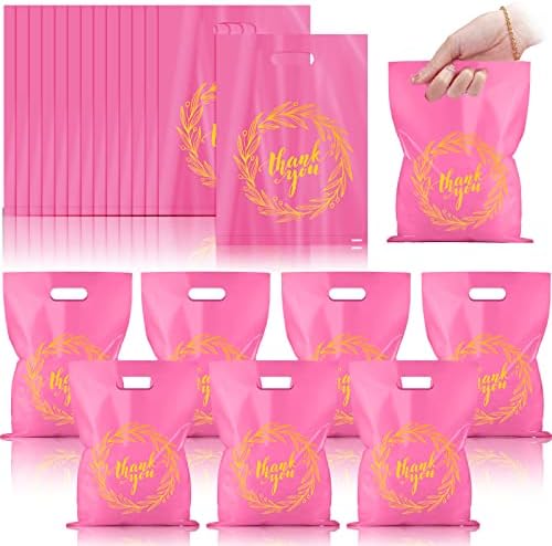 400 kom Thank You Merchandise Torbe plastične torbe za kupovinu sa ručkom torbe za poklone za zabave Candy kese za kolačiće za Butik rođendansku zabavu Baby Shower vjenčanje penzije, Pink, 5.9 x 7.9 Inch