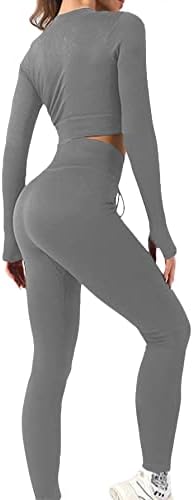 Lyaner Workout Outfits za žene Polu patentni zatvarač s dugim rukavima gornji i visoki tamki za struk 2 komada joga setova
