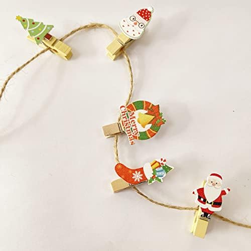 QTMY 40 kom. Mini odjeće za fotografije, božićno drvsko stak čarapa Santa Drveni isječak Viseći fotografije sa vrpcom za zabavne potrepštine za zabave u favoru
