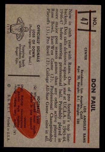 1953 Bowman 47 Don Paul Los Angeles Rams Ex / Mt Rams Ucla