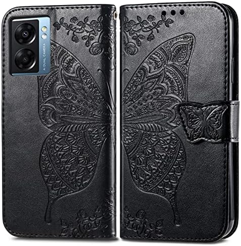 LEMAXELERS kompatibilan sa OnePlus Nord N300 5G Case Premium PU kožna reljefna preklopna magnetna torbica za novčanik sa držačem kartice i postoljem za OnePlus Nord N300 5G Big Butterfly Black SD
