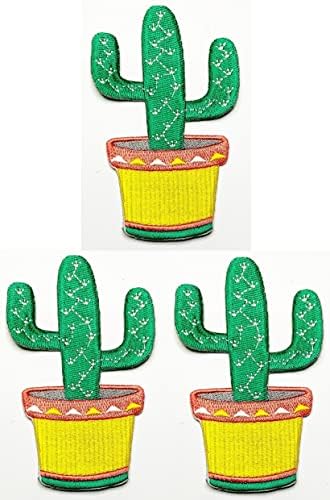 Kleenplus 3kom. Kaktus sa žutim loncem Crtić Sew Iron on Patch vezena aplikacija zanat ručno rađena odjeća haljina biljni šešir Jean
