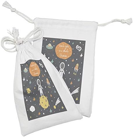 Lunadljiva torba za vrećicu od 2, Galaxy dizajn sa astronautom koji stoji na planeti među zvijezdama i meteorima, male torbe za vuču za toaletne potrepštine, 9 x 6, višebojni