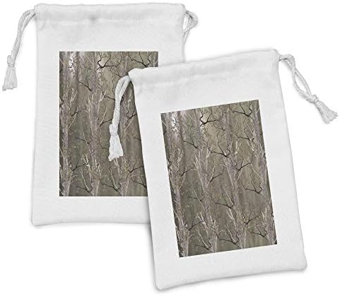 Ambesonne Woodland tkanina TOUCH set od 2, grančice grane i jeseni uzorak priroda šumska umjetnička ilustracija, mala torba za izvlačenje za toaletne potrepštine, 9 x 6, sepia i blijedo smeđa