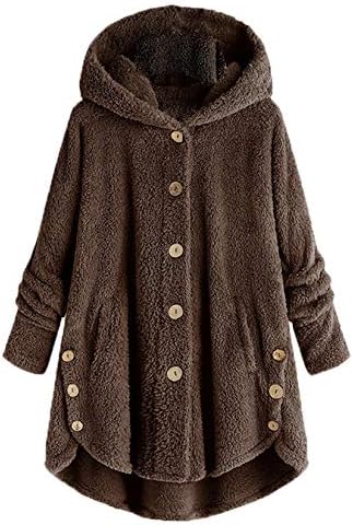 Andongnywell Women kaput Ležerne dvostruke fleke Fuzzy Fuzzy Faux kaputi tople zimske jakne sa džepovima