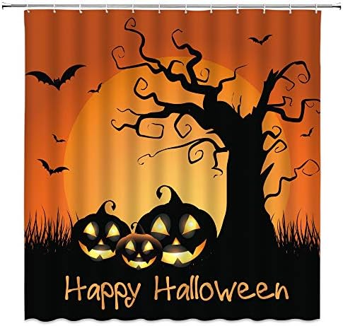 Halloween tuš zavjesa Horror Pumpkin Ghost Black Dead Tree Puni mjesec Bat Orange Noćna sablasna sretna Notična tkanina za Halloween
