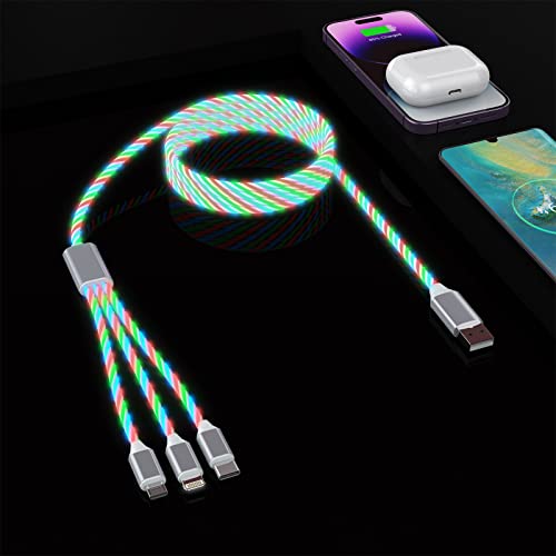 Led svjetlo up iPhone teče Multi kabl za punjenje 3-u-1 punjač kablovi [MFi Certified ] munja kabl sa USB-C& Micro USB, munja svjetleći kabl za apple iOS iPhone, iPad, Google, Android-4FT
