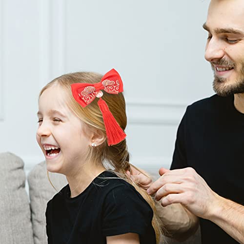 Sewroro Crveni luk 4pcs kineski stil kose Crvena novogodišnja dječja kosa s resicama Dječji djevojčici Bow Hair Barretttes Proljetni
