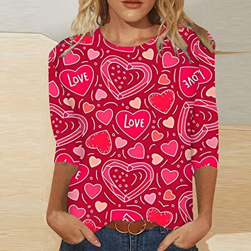 Valentinene majice za žene Ležerne prilike slatko ljubavno srce grafički tee trendi 3/4 rukava za ruke lagana bluza