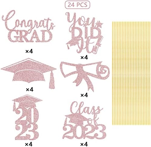 Graduation Centrepiece Sticks 24kom Glitter Grad Picks party table Decor Senior High School College znak Rose Gold