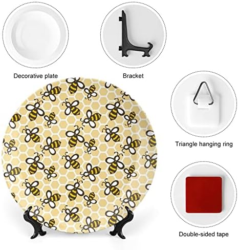Žuta pčela i saće smiješna kost Kina Dekorativna ploča okrugla keramičke ploče ploče sa zaslonom za uređenje domaćeg ukrasa