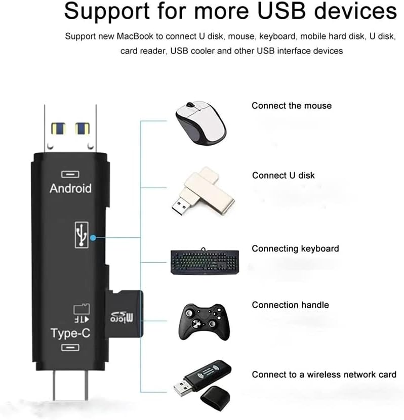 5 u 1 multifunkcionalni čitač kartica kompatibilan sa Samsung Galaxy S22+ 5G ima USB Type-C/MicroUSB/Tf/USB 2.0/ čitač SD kartica