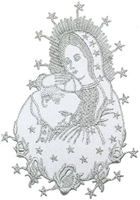 Srebrna vezena Djevica Marija i papa Applique Patch Metallic Santa Maria Papa Motif