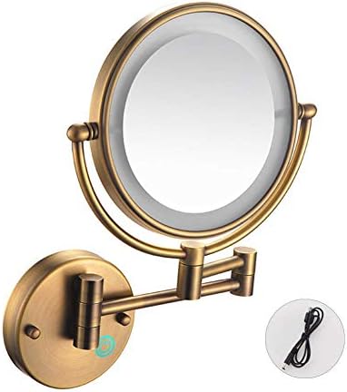 Lianxiao-8-inčno dvostrano ogledalo za uvećanje šminke, sa uvećanjem od 10x, toaletno ogledalo za kupatilo, LED osvetljeno