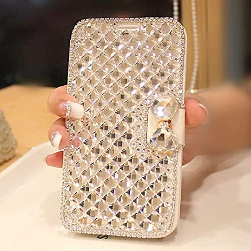 Shinyzone Bling Dijamantska torbica za novčanik za Samsung Galaxy S22 Ultra 5G, 3D Handmade Sparkle Silver