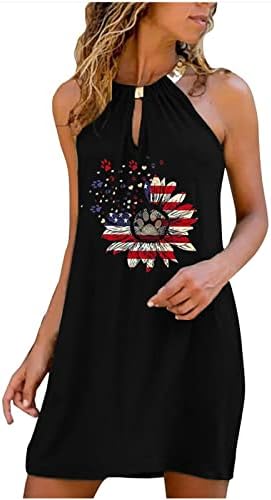 Ljetne kratke haljine, ženska američka zastava Patriotske tenkovske rublje Halter Sunflower Mini casual labavo plaža