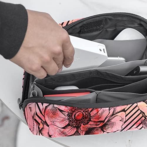 Torbica za nošenje putna torbica torba USB kabl Organizator džepni dodatak Zipper novčanik, crveni cvijet linije kukuruznog maka