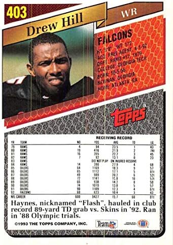1993 FAMPS Fudbal 403 Drew Hill Atlanta Falcons Službena NFL trgovačka kartica iz kompanije TOPPS
