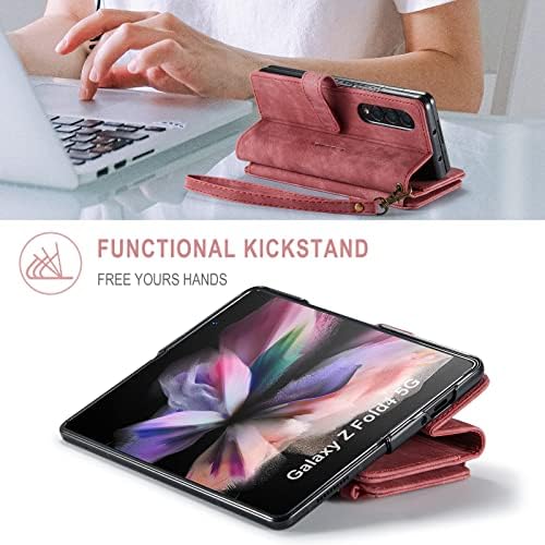 Haii futrola za Galaxy Z Fold 4, Flip kožna torbica za novčanik sa 10 držača otvora za kartice sa zatvaračem džepni stalak magnetno