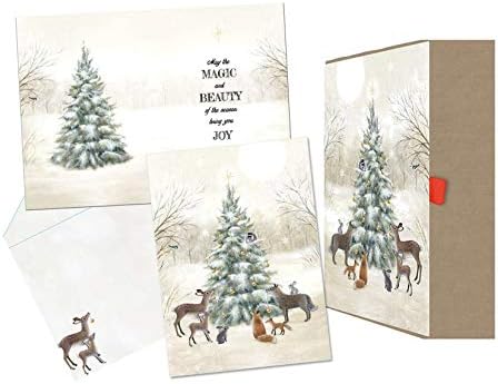 PERFORMING ARTS ® BOXED Božićne čestitke ukrašavanje karata za životinje na drvetu sa sjajnim ukrasom, koverte dizajnirane u punoj