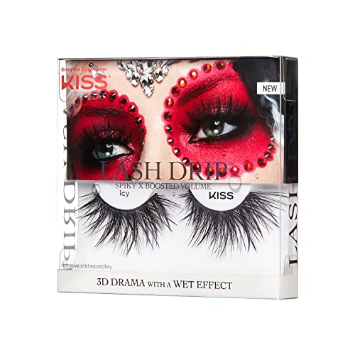 KISS Halloween Lash Drip umjetne trepavice, šiljasti X pojačani volumen, jedinstveni mokri izgled hidratizirani efekat, višestruke nosive lažne trepavice, Wispy Crisscross uzorak trepavica, stil 'Icy', 1 par, pakovanje može varirati