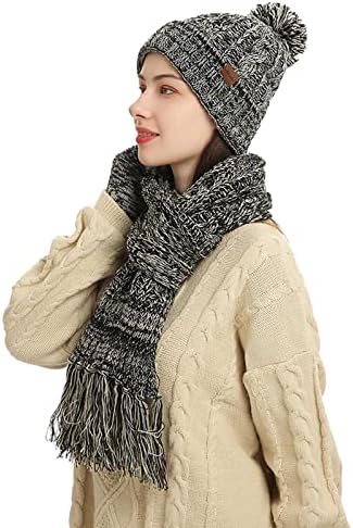 3pc zimski Pom šešir šal za rukavice za muškarce žene flis obloženi kablom pleteni termo šešir dugi šal rukavice sa ekranom osetljivim