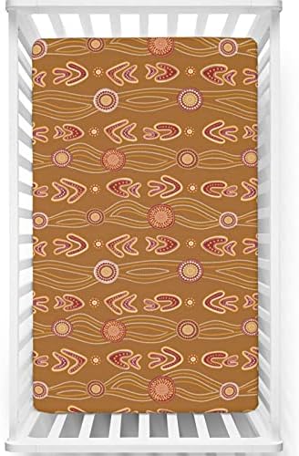 Aboridžinski tematski listovi, prenosni mini krevetići ultra meki materijal - list za bebe za dječake djevojke, 24 x38, bledo karamel burgundiraju se