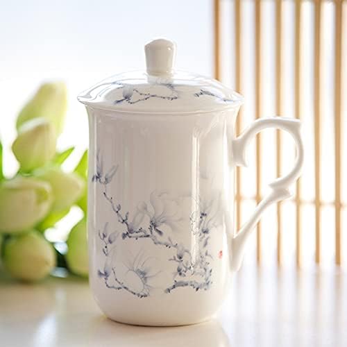 Dodouna Europenska kostna porcula krigle kafe sa poklopcem kreativne keramičke keramičke šalice mlijeka Jednostavno veliki kapacitet čašica elegantan vjenčani poklon 420 ml