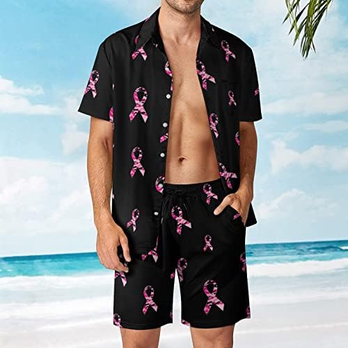 Weedkeycat Carmouflage ružičasti vrpca Muška odjeća za plažu 2 komada Havajska gumba dolje majica kratkih rukava i kratkih rukava