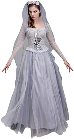 BADHUB ženske haljine za Noć vještica Cosplay Ghost Bride Dress Vampire party Dress Dugi rukav Square Neck Dress