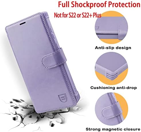 VANAVAGY Galaxy S22 Ultra 5G torbica za novčanik,kožna maska za ručni telefon sa magnetnom preklopnom trakom[uključen zaštitnik ekrana] [podržava bežično punjenje] sa držačem RFID blok kartice, lila Violet