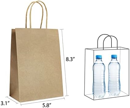 GARROS Brown Kraft papirna torba 5,8x3x8,3 inča 12-kom,poklon torbe,Kraft torbe sa ručkama,Party,Papirne torbe za kupovinu, zanatske torbe, torbe za robu, baby shower, Dan zaljubljenih