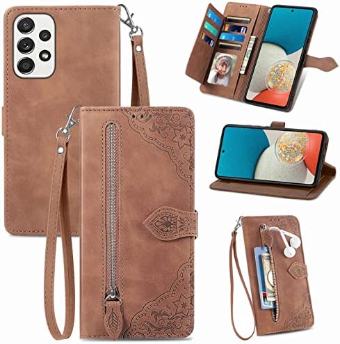 Monwutong Zipper Storage dizajn torbica za novčanik za Samsung Galaxy A53 5G, kožna futrola za kožu sa magnetnom kopčom i futrolom za više kartica za Samsung Galaxy A53 5G, SZY Brown