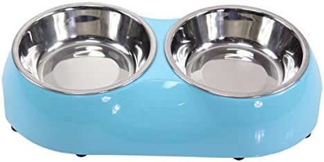 Dvostruka posuda za vodu za hranu za mačke i malog psa od nehrđajućeg čelika plava mala