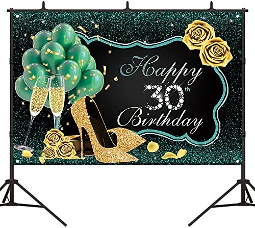 Bellimas Happy 30th birthday Backdrop Green And Black Women Birthday Party Background High Heels Gold Rose Thirty Birthday Prom party