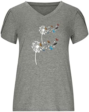 NOKMOPO majice za žene grafički smiješni Casual Kreativni Print V-izrez latica kratki rukav majica Osnovni pulover vrhovi