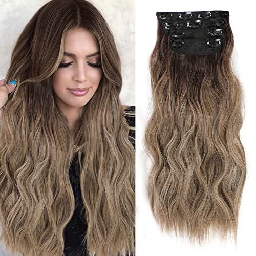 Clip in Hair Extensions 20 Inch Long Wavedly Curly Hair Extensions for Thin Hair 4PCS full Head Synthetic Hair Extension Clips