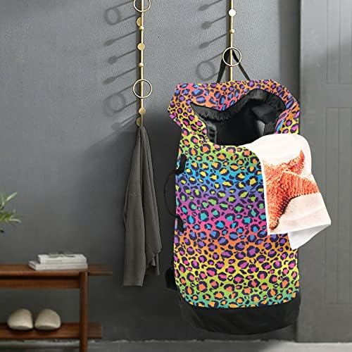 MNSRUU periva torba za veš ruksak velika torba za prljavu odjeću s podesivim ručkama za naramenice, Rainbow Gradient Leopard Extra