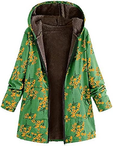 Cokuera ženski zimski kaputi kaput sa kapuljačom s kapuljačom s dugim rukavima debeli plišani vintage cvjetni print plus veličine jakne