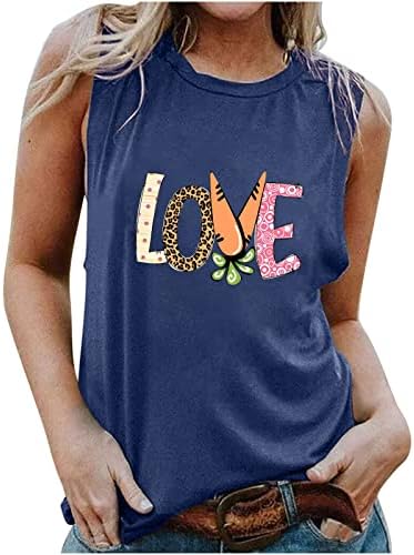 Žene ljetovanje bez rukava vrhunskog ljubavnog slova Grafički ispis majica Crewneck casual tees top