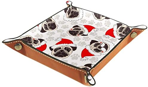 Lyetny Funny Puppy Pug Božićna šapa Organizator pladanj za skladištenje plantaža Bedde Caddy Desktop ladica Promjena tipke Novčanik Coin Box Play Storay Valet, 20.5x20.5cm