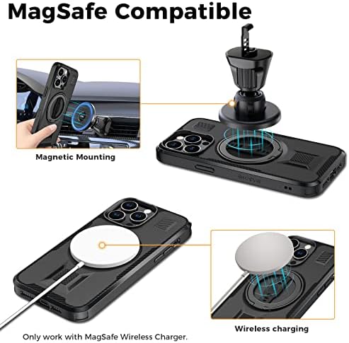 EWA Magone futrola dizajnirana za iPhone 14 Pro Max Case Kompatibilan s magsafem sa prstenom, kaipom, dvostruki magnetni štap do metala,