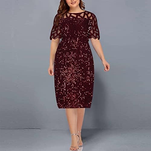 Ženske plus veličina haljine Dame Sequin Mesh Pogledajte kroz haljinu s rukavima Bodycon Club Cocktail večernje zabave Mini haljina