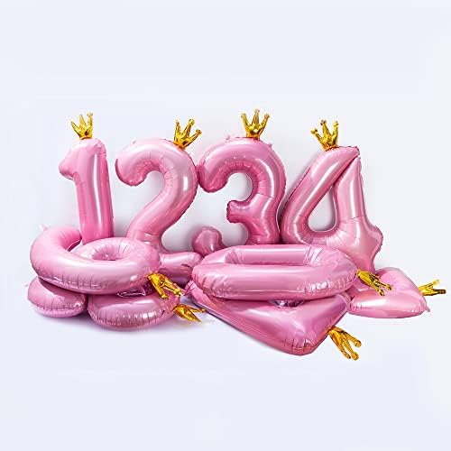 40 inčni veliki krunski ružičasti balon broj 0, helijumski baloni od Mylar folije za dečiju rođendansku zabavu/potrepštine za uređenje tuša za bebe