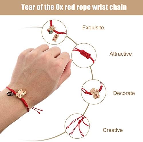 AMOSFUN CREATIVE OX godini Narukvice Žene Crvene konopce Dekor za ručne zglobove Moderan nakit Party Favori, 6x1cm, Metal