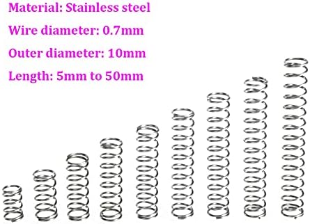 Kompresijski izvori su pogodni za većinu popravke i žica 0,7 mm nehrđajući čelik Spring Proljetni promjer 10 mm tlačna opruga dužina 5mm-50mm